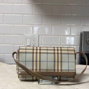 Burberry Nova Check Shoulder Bag in Tan and Blue